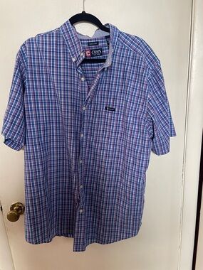 Chaps Blue and Pink Plaid Short-Sleeve Button-Down Shirt 2XL. Good condition
